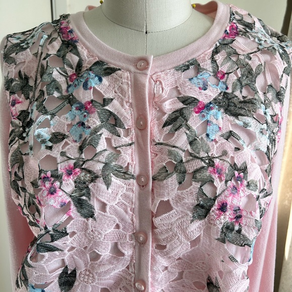 Charter Club Pink Rayon Embroidered Button Down cardigan Sweater size  Small - Picture 5 of 11